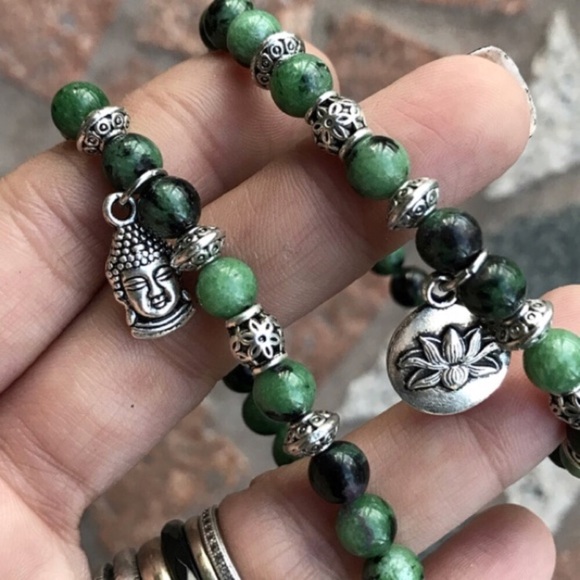 Boho set buddha & lotus flower & ruby in zoisite - Picture 6 of 10